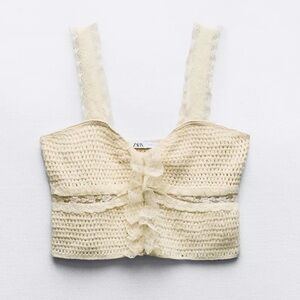 New Zara Cream Crochet Crop Top